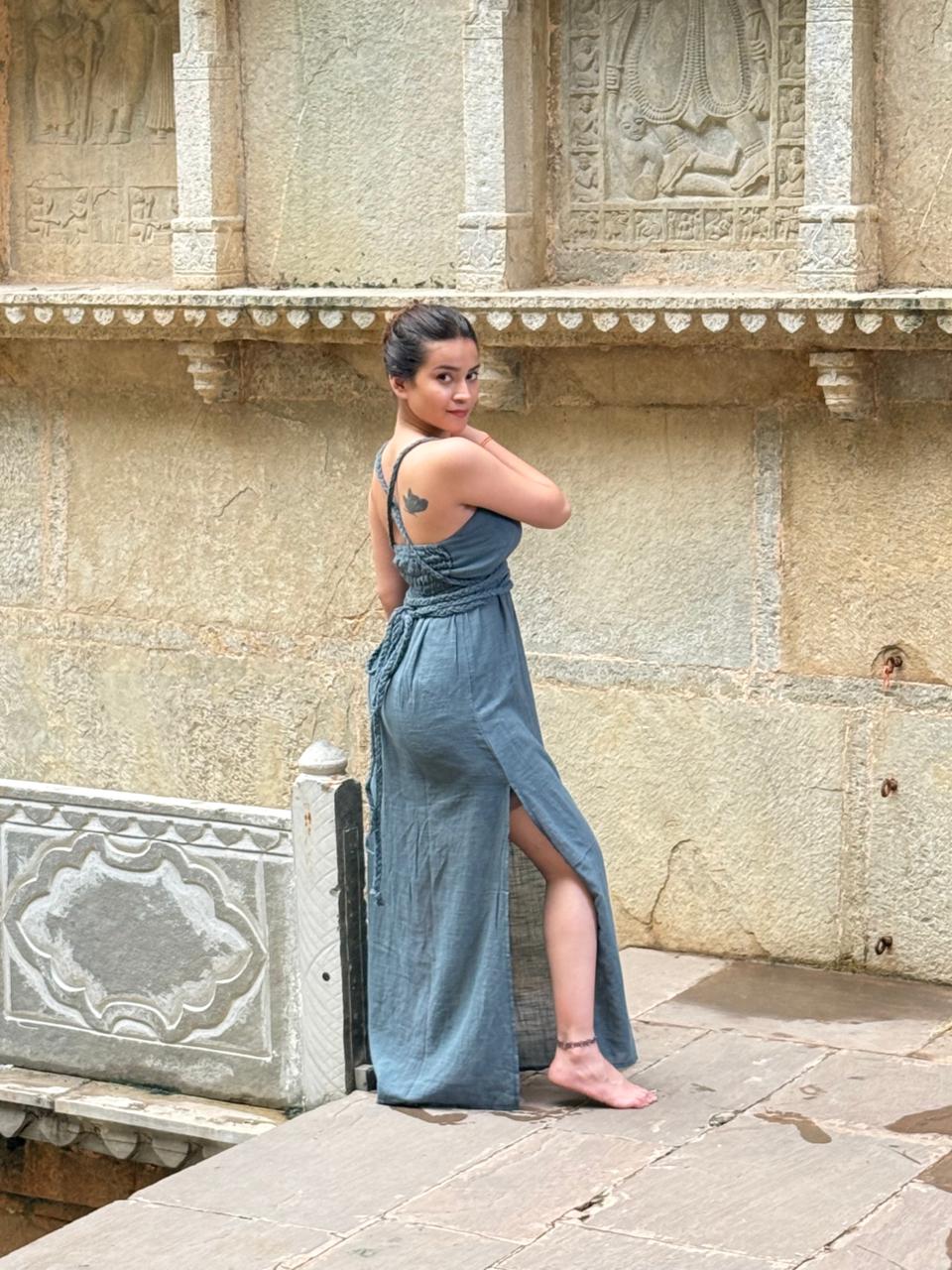 Macramé Inspired Braided Rope Belt Long Dress