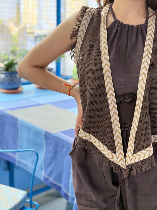 Bohemian Cotton Jute Shrug Cacao Brown