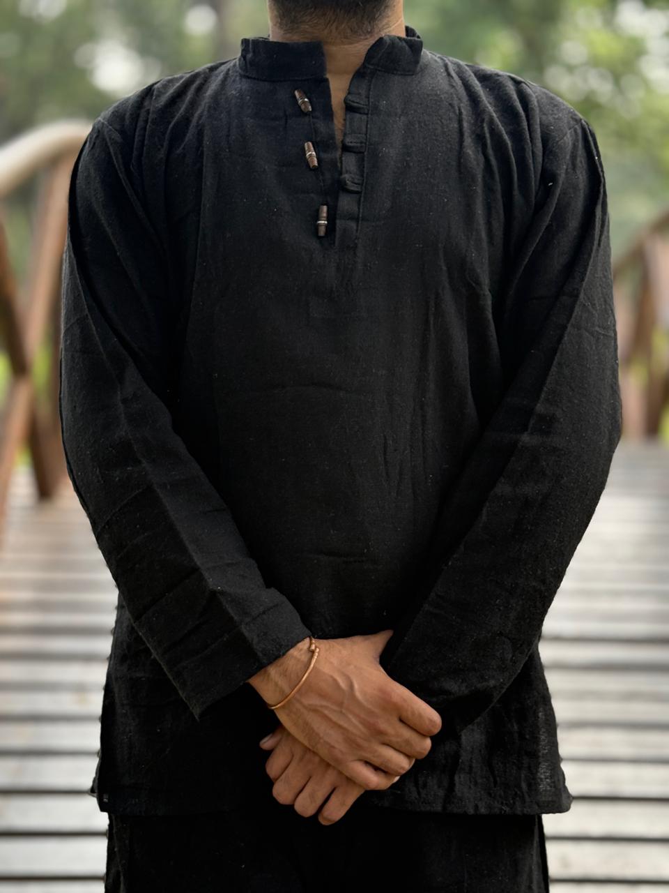 Classic Black Khadi Cotton Kurta