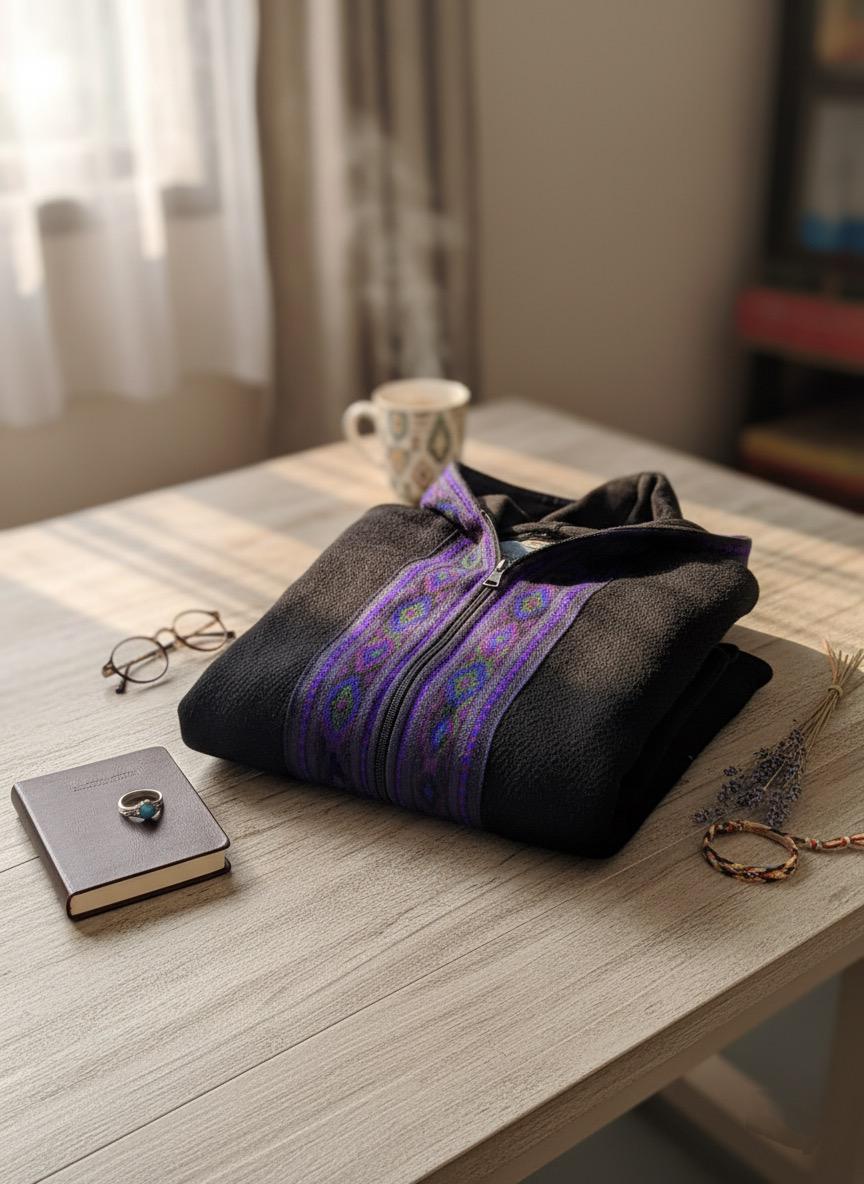 Boho Embroidered Cotton Jacket | Handmade Winter Wear | Black