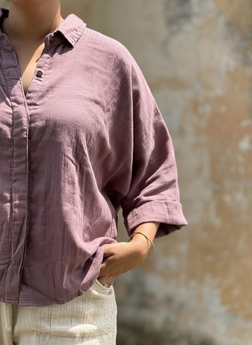 Double Gauze Cotton Relaxed fit Shirt – Mauve (Free Size)