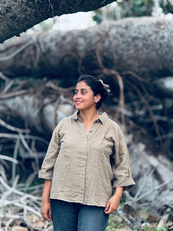 Double Gauze Cotton Relaxed fit Shirt – khaki (Free Size)