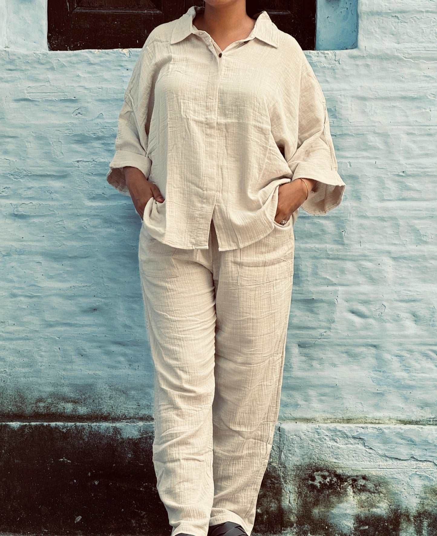 Double Gauze Cotton Relaxed Shirt – Mauve (Free Size
