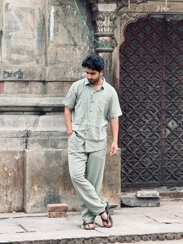 Double Gauze Cotton Men’s Co-ord Set – Sage Green (One Size)