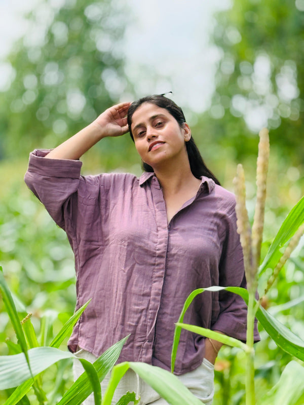 Double Gauze Cotton Relaxed fit Shirt – Mauve (Free Size)