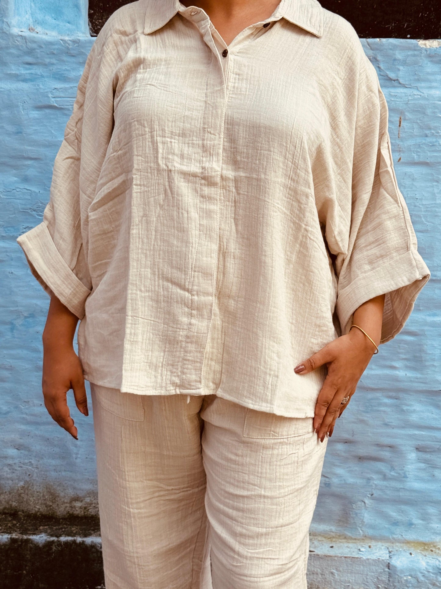 Double Gauze Cotton Relaxed Shirt – Mauve (Free Size