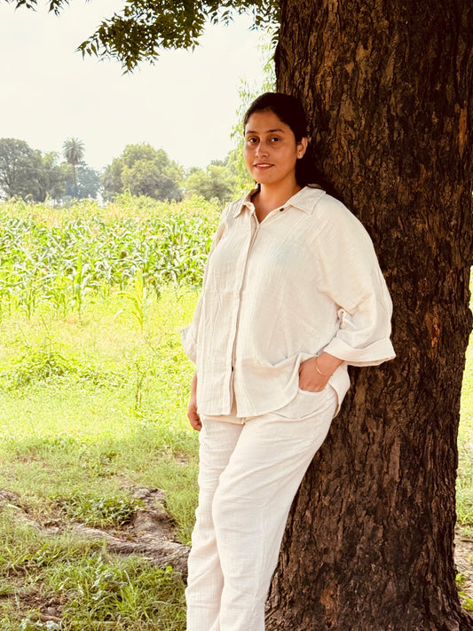 Double Gauze Cotton Relaxed Shirt – Mauve (Free Size