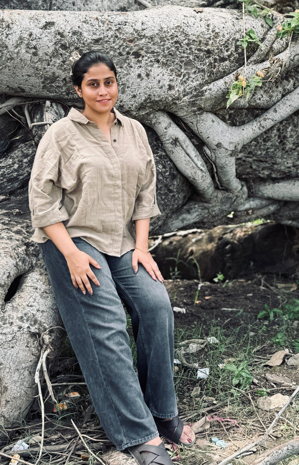 Double Gauze Cotton Relaxed fit Shirt – khaki (Free Size)