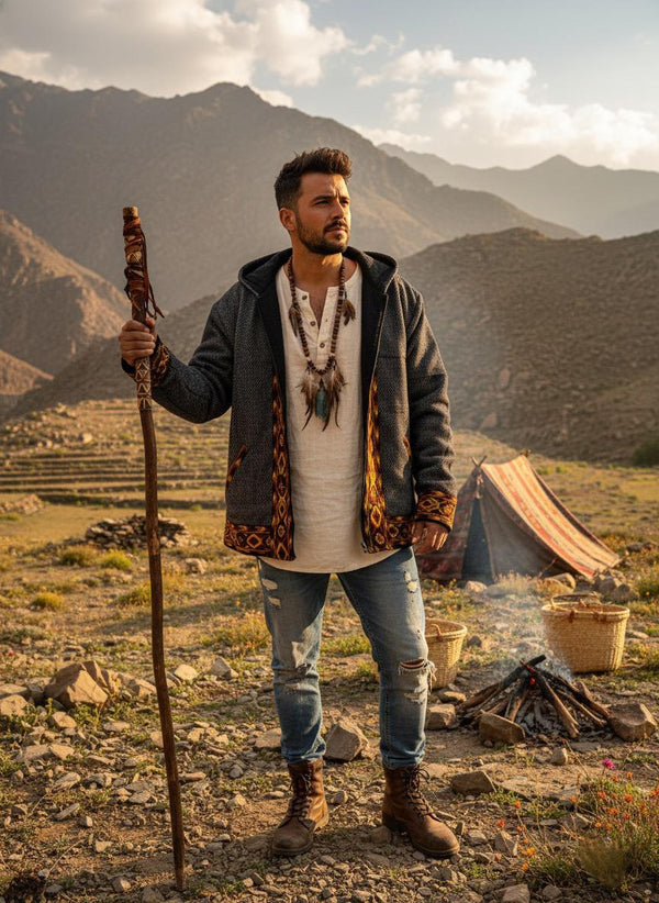 Boho Embroidered Cotton Jacket | Handmade Winter Wear | Deep Charcoal