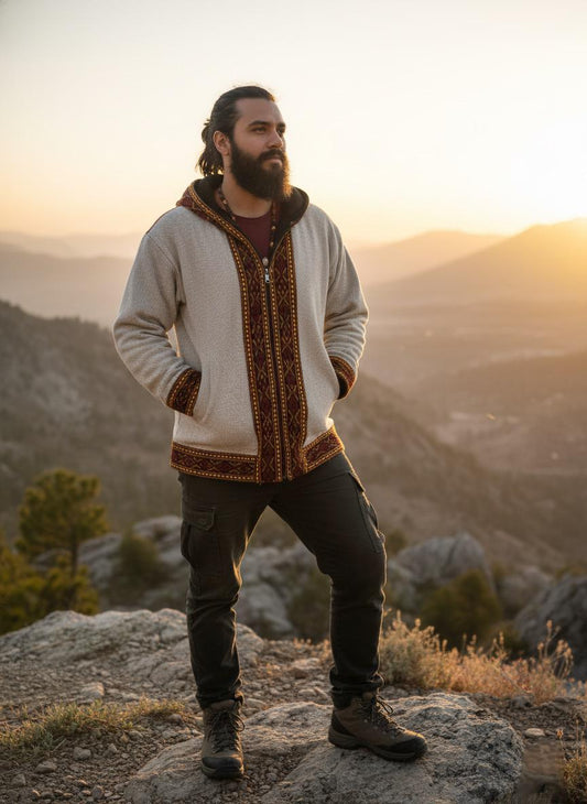 Boho Embroidered Cotton Jacket | Handmade Winter Wear | Off White