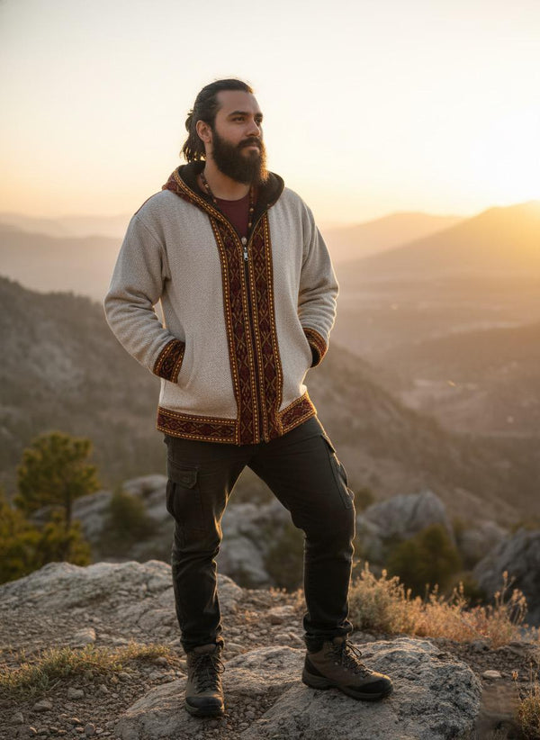 Boho Embroidered Cotton Jacket | Handmade Winter Wear | Off White