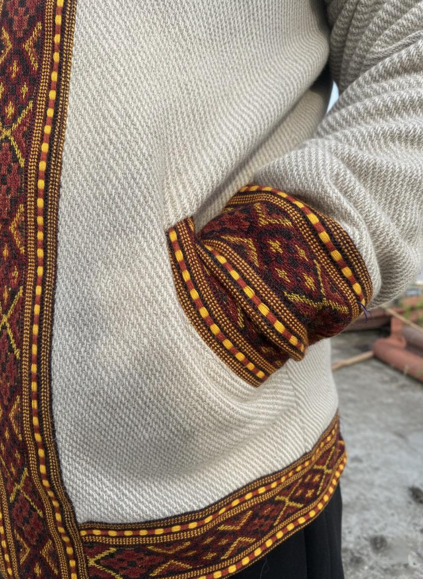 Boho Embroidered Cotton Jacket | Handmade Winter Wear | Off White