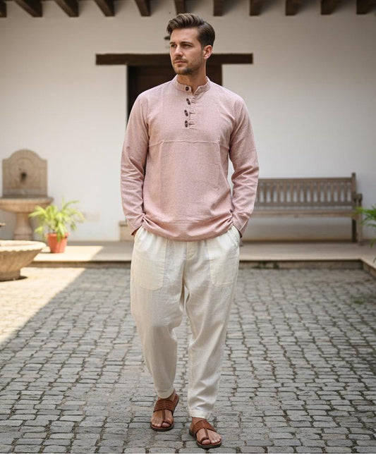 Soft Blush Pink Khadi Cotton Kurta