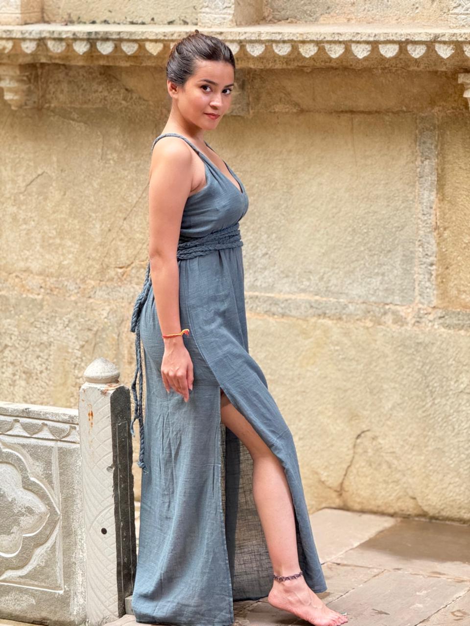 Macramé Inspired Braided Rope Belt Long Dress