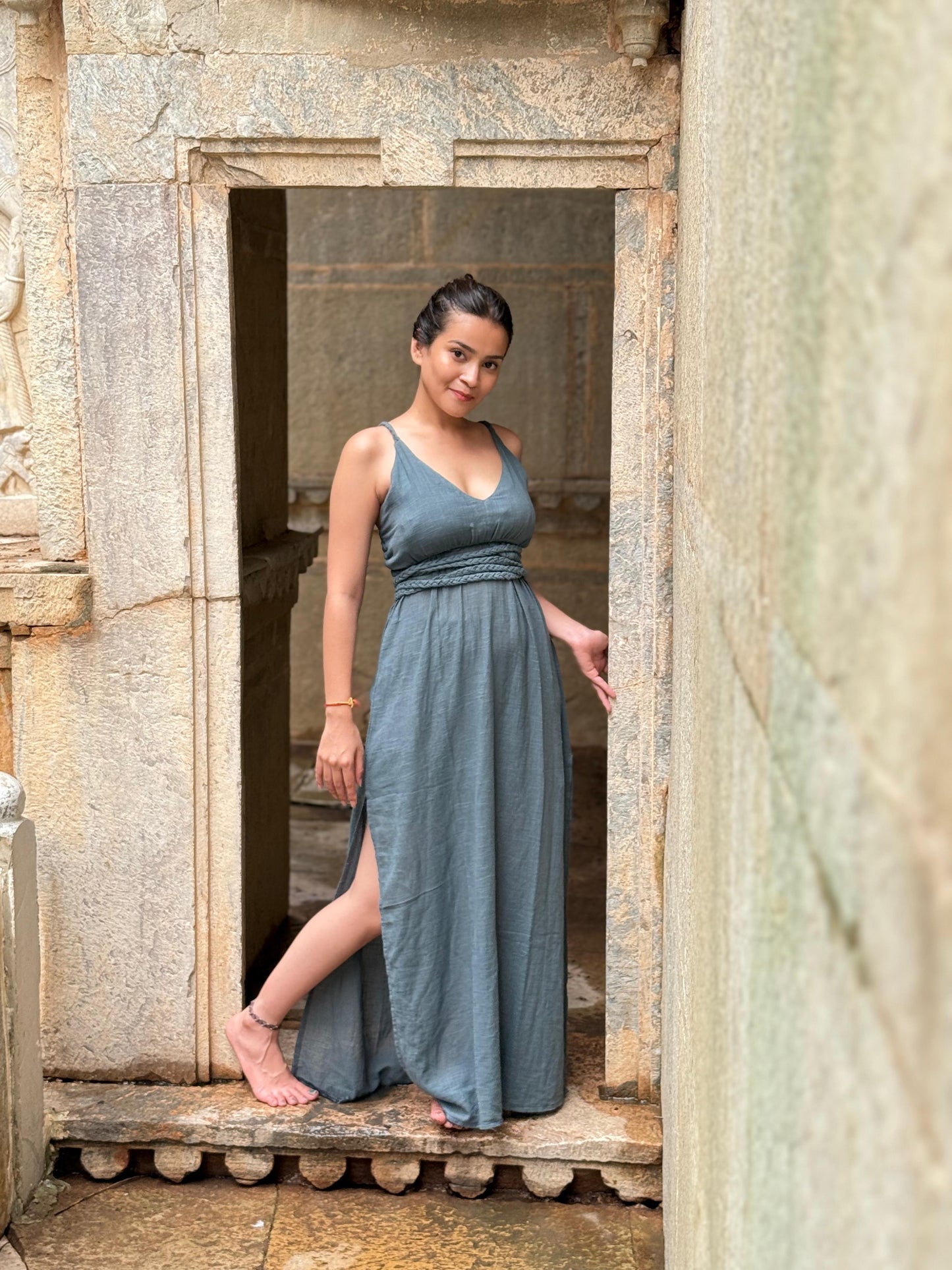 Macramé Inspired Braided Rope Belt Long Dress