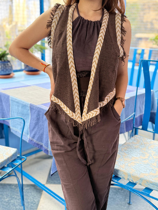 Bohemian Cotton Jute Shrug Cacao Brown
