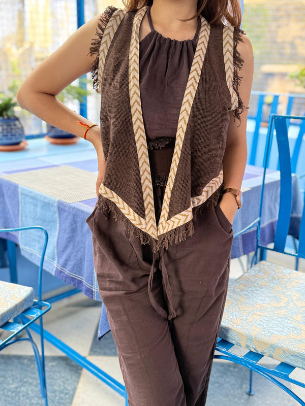 Bohemian Cotton Jute Shrug Cacao Brown