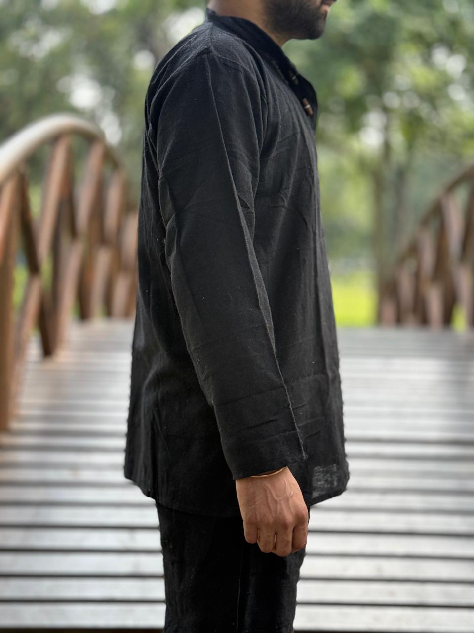 Classic Black Khadi Cotton Kurta