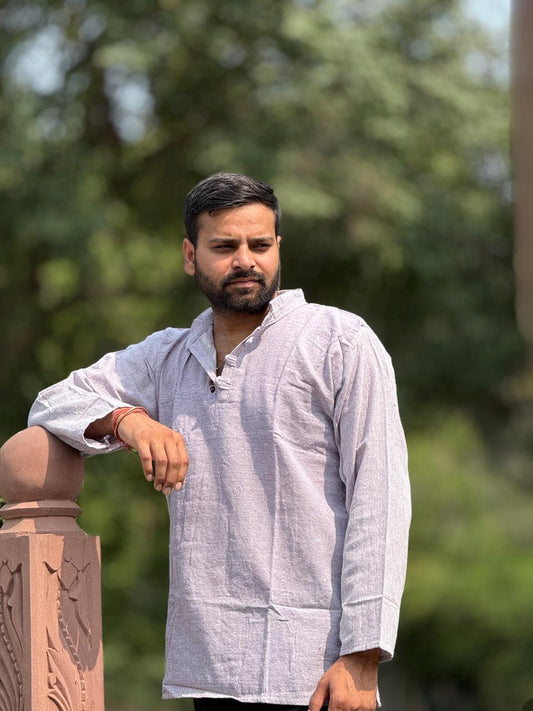 Soft Lavender Grey Khadi Cotton Kurta