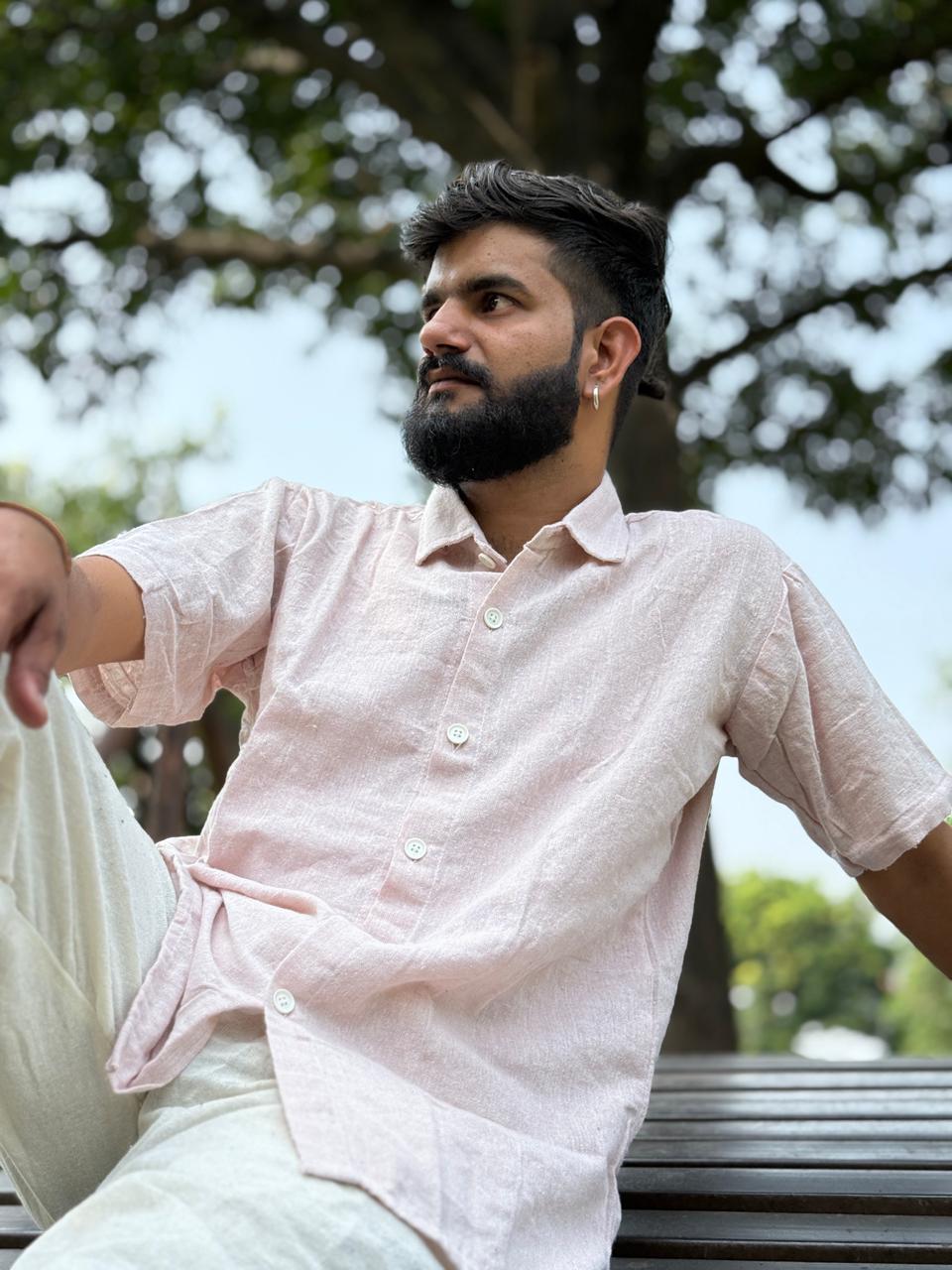 Soft Blush Pink Khadi Cotton Shirt