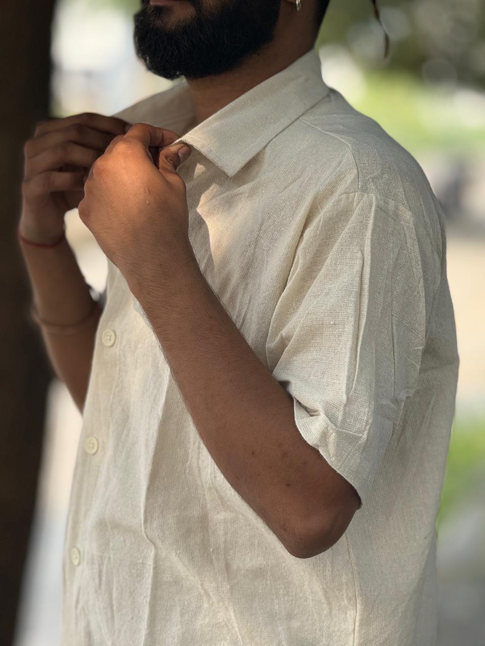 Ivory White Khadi Cotton Shirt