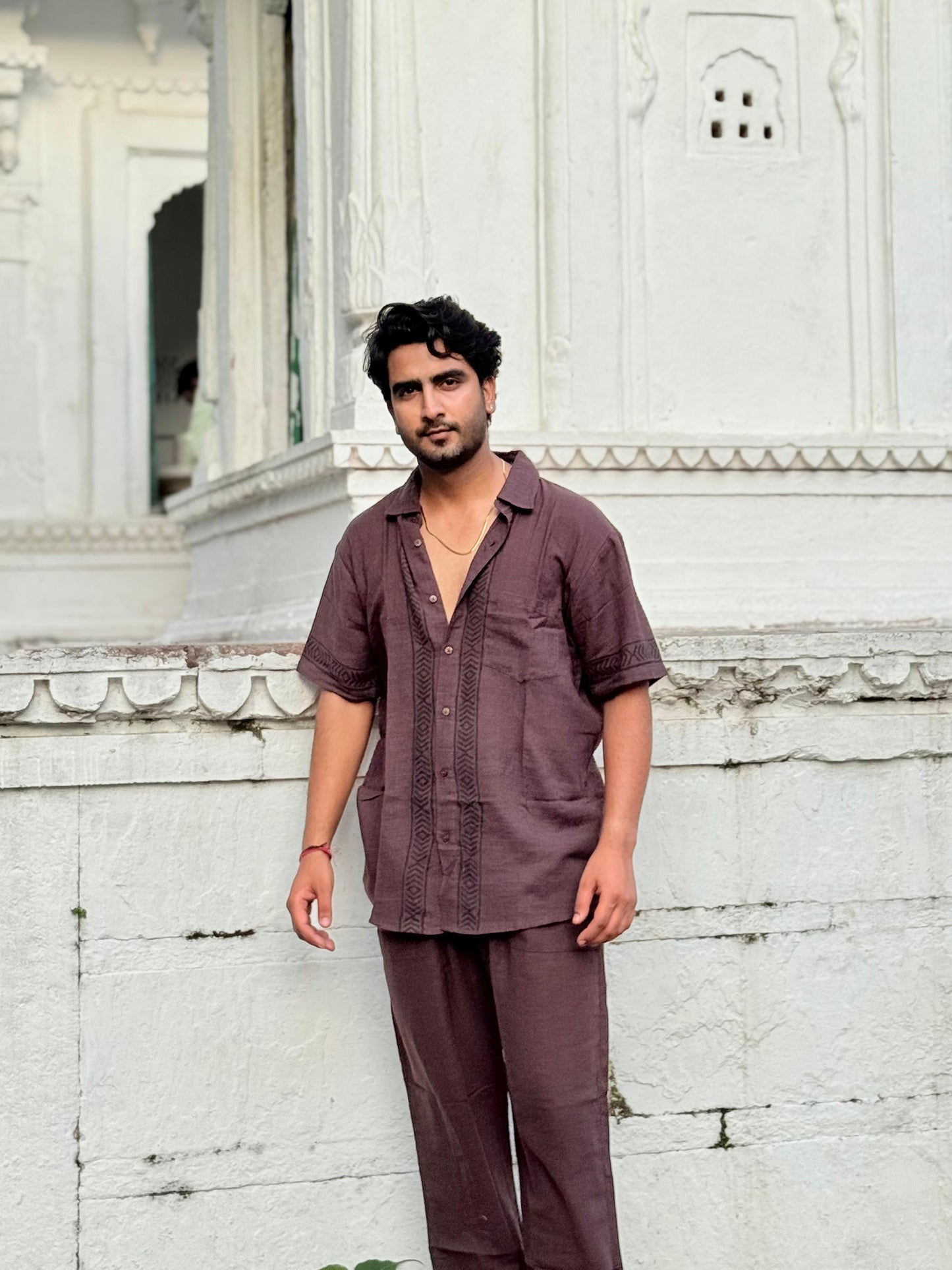 Linen Cacao Co-ord Set – Hand Block Printed