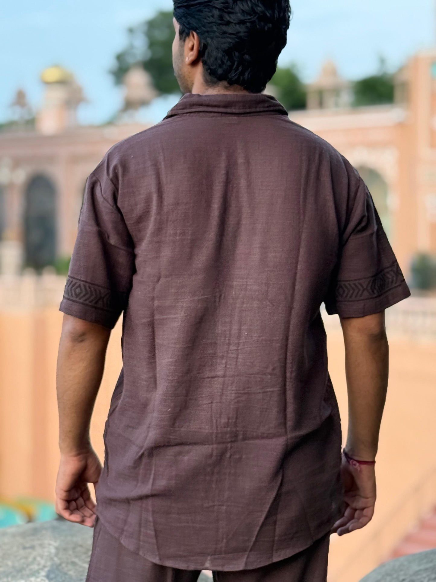 Linen Cacao Co-ord Set – Hand Block Printed