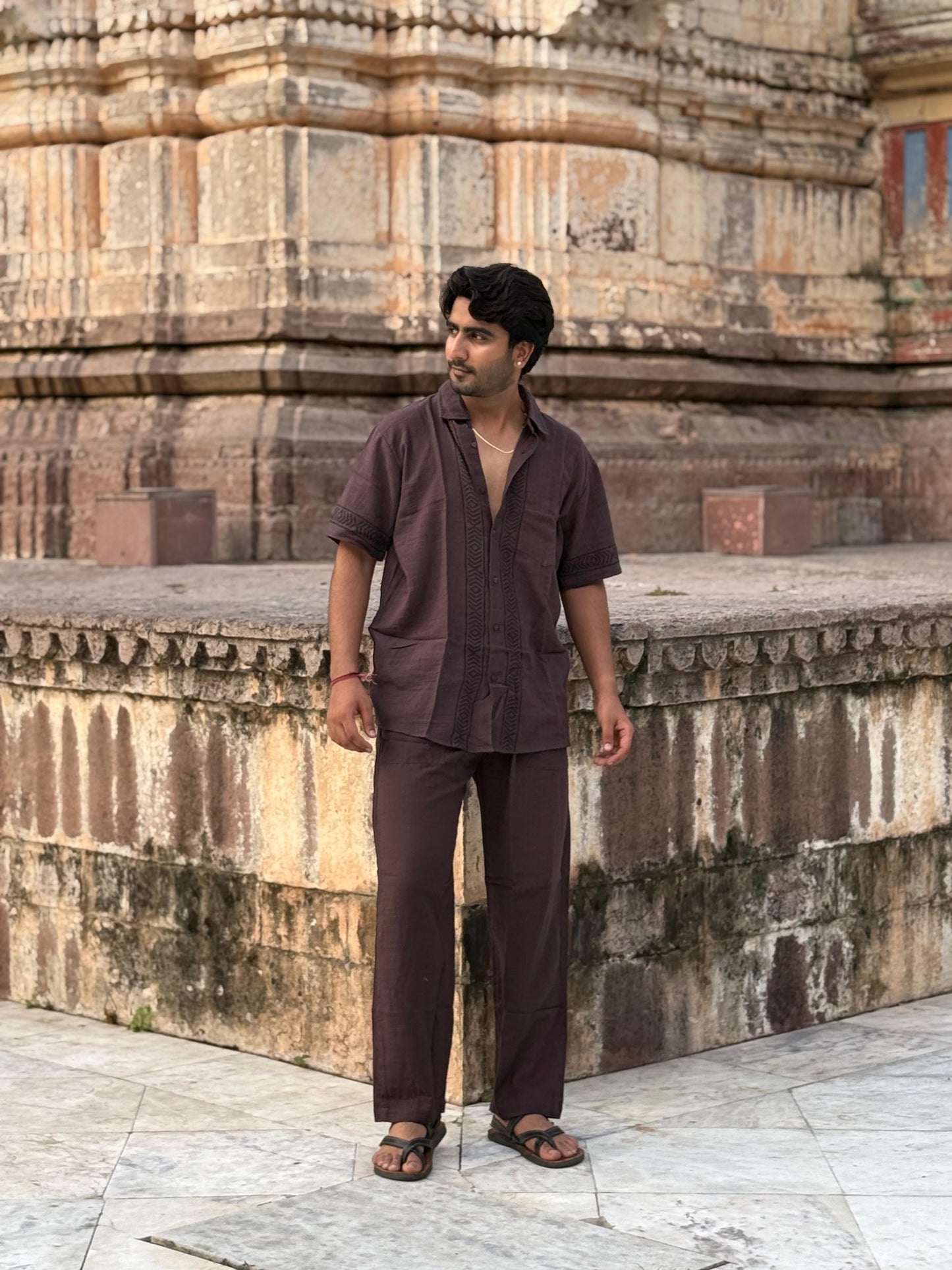 Linen Cacao Co-ord Set – Hand Block Printed