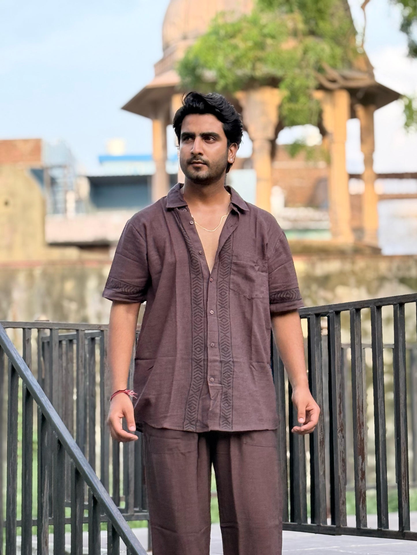Linen Cacao Shirt – Hand Block Printed Cotton