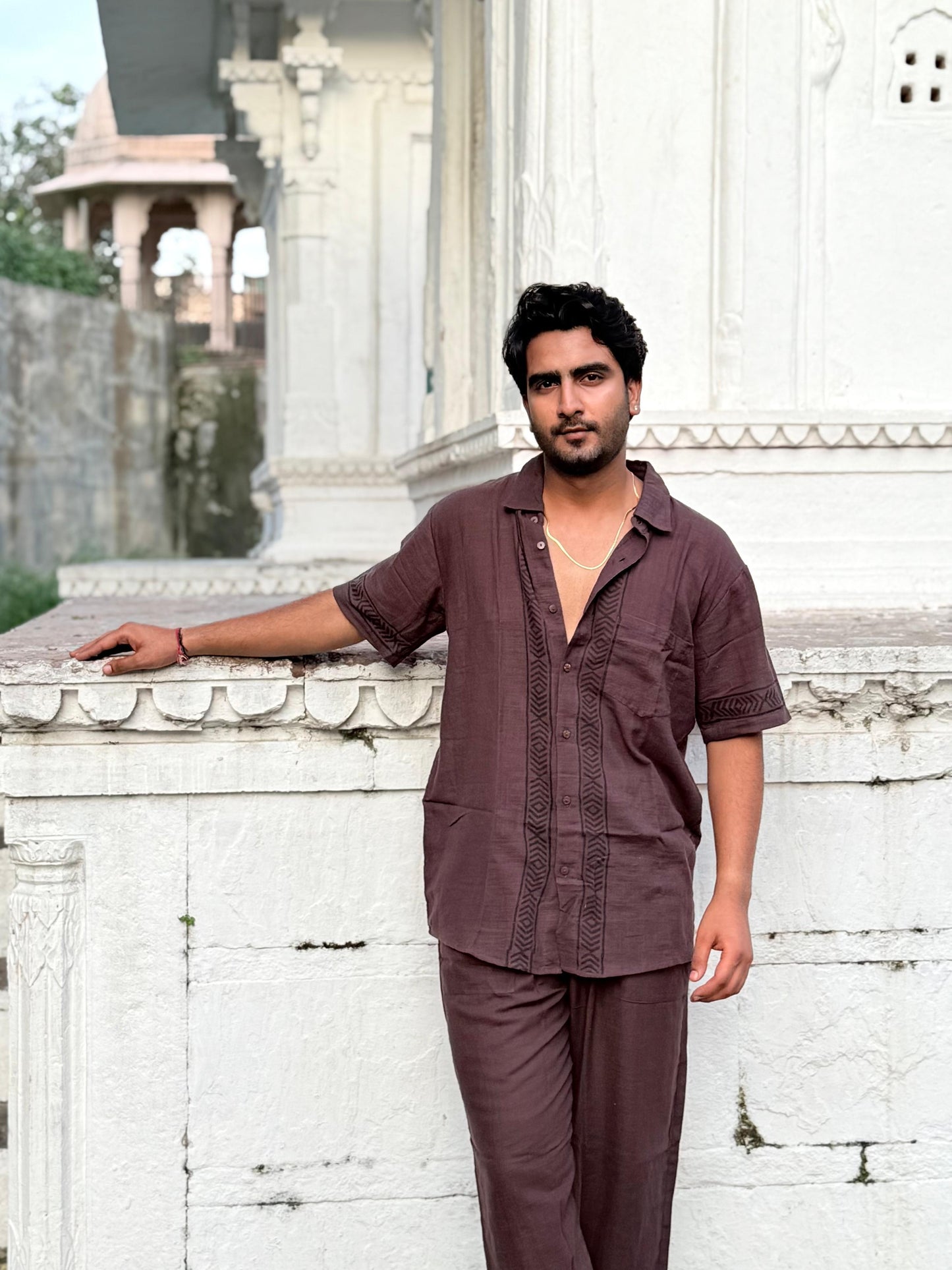 Linen Cacao Shirt – Hand Block Printed Cotton