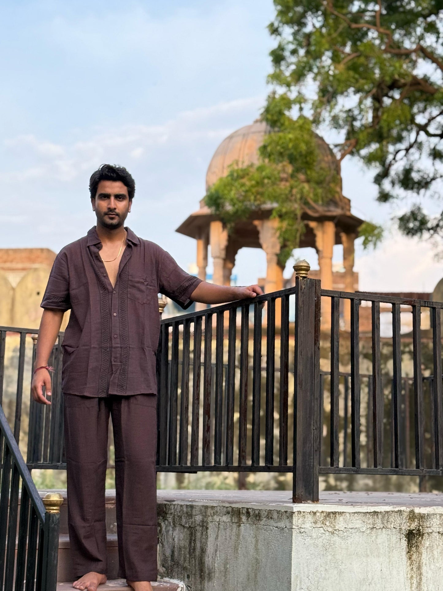 Linen Cacao Shirt – Hand Block Printed Cotton