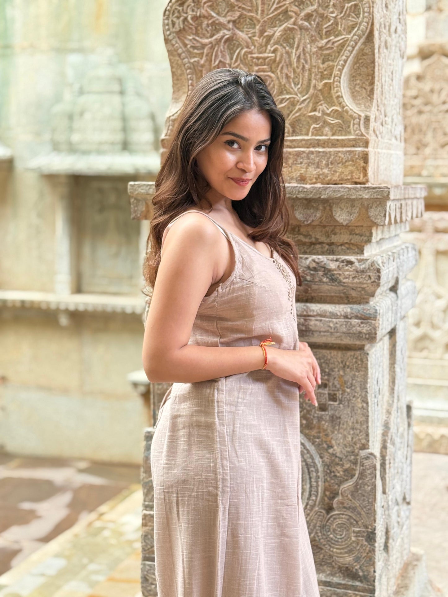 Dark Beige Block Print Jump Suit