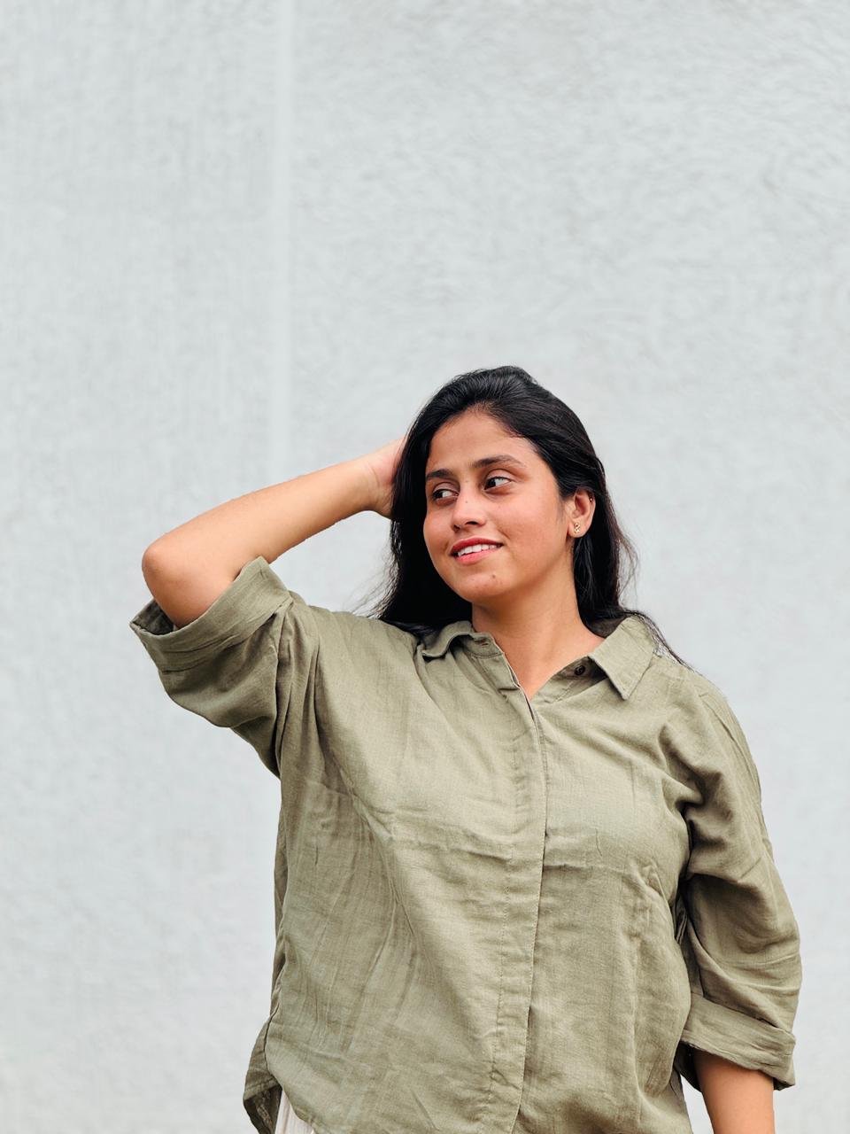 Double Gauze Relaxed Shirt - Olive Green ( Free Size )
