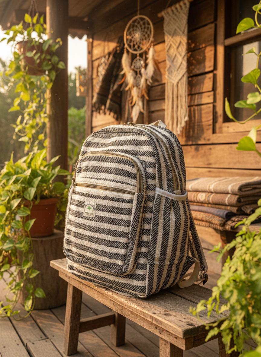 Himalayan Hemp Backpack (Striped Pattern)