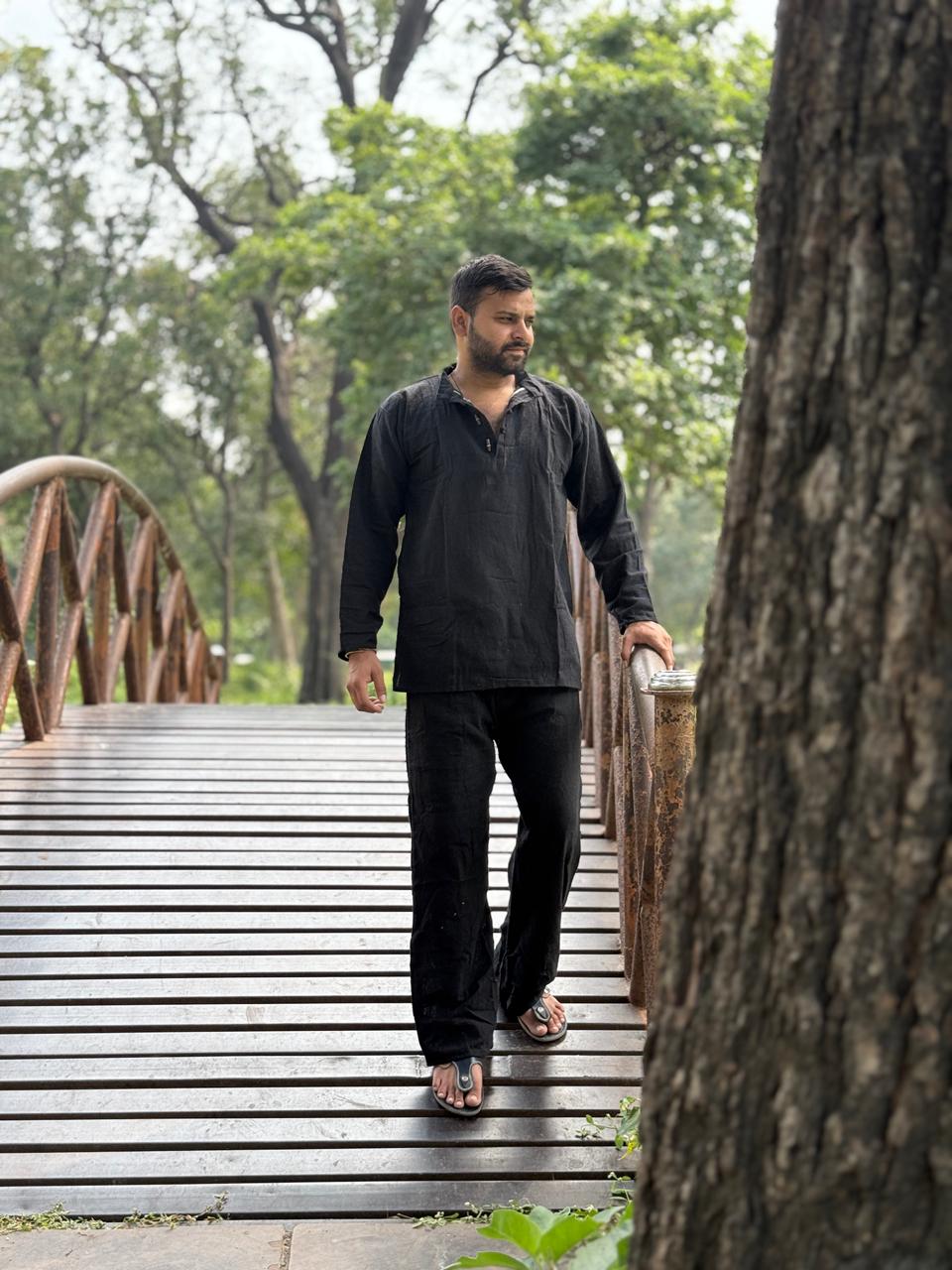 Charcoal Black Khadi Cotton Co-ord Set