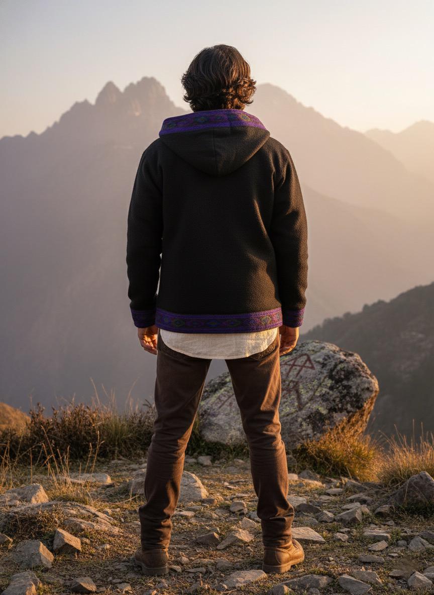 Boho Embroidered Cotton Jacket | Handmade Winter Wear | Black