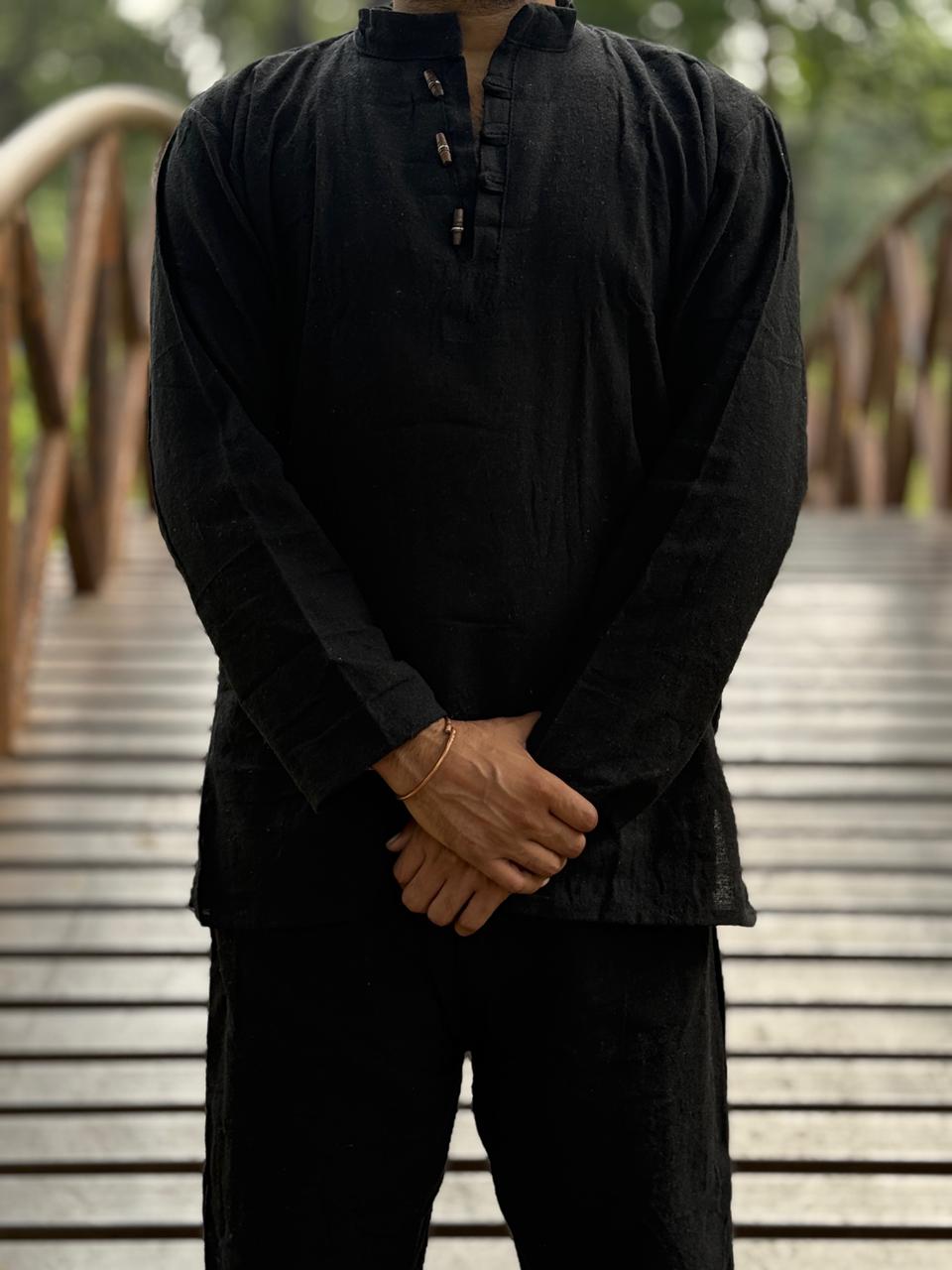 Charcoal Black Khadi Cotton Co-ord Set