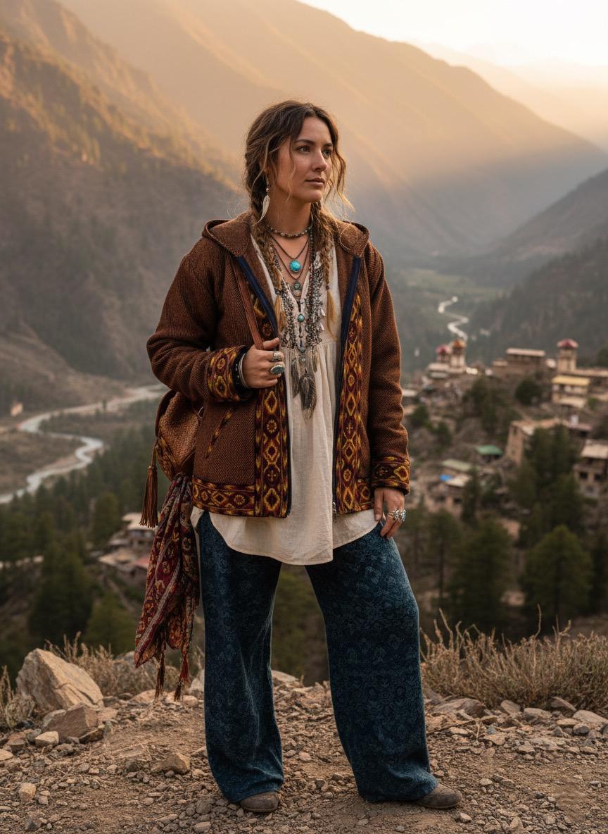 Boho Embroidered Cotton Jacket | Handmade Winter Wear | Rustic Brown