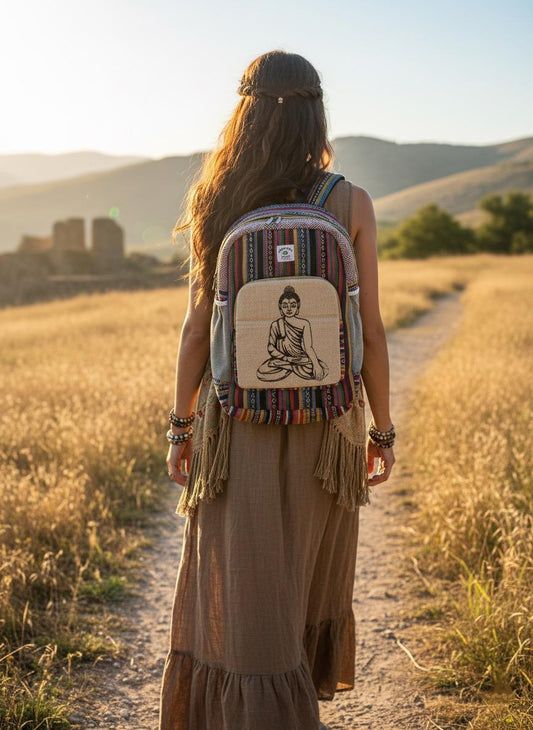 Himalayan Hemp Backpack (Serene Buddha Print)