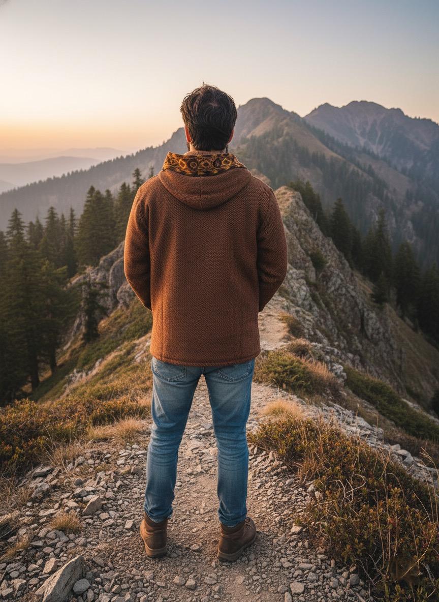 Boho Embroidered Cotton Jacket | Handmade Winter Wear | Rustic Brown