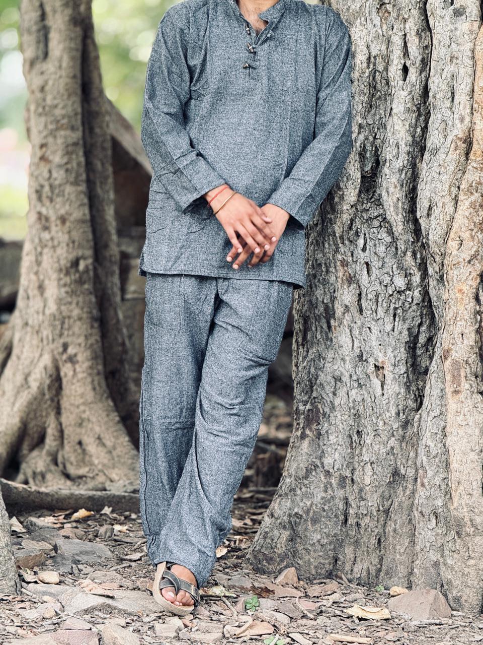 Graphite Grey Textured Khadi Cotton Co-ord Set