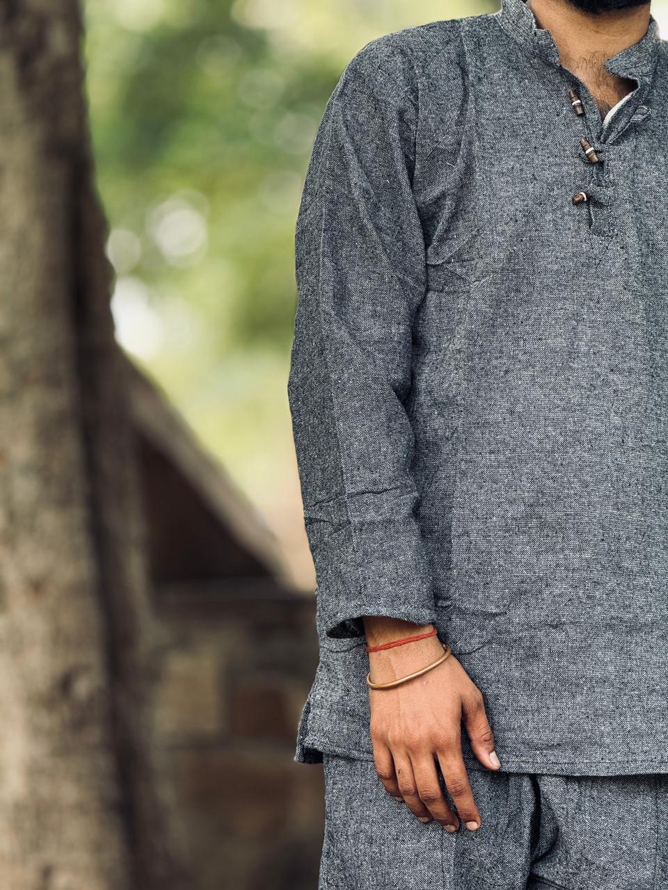 Graphite Grey Textured Khadi Cotton Co-ord Set