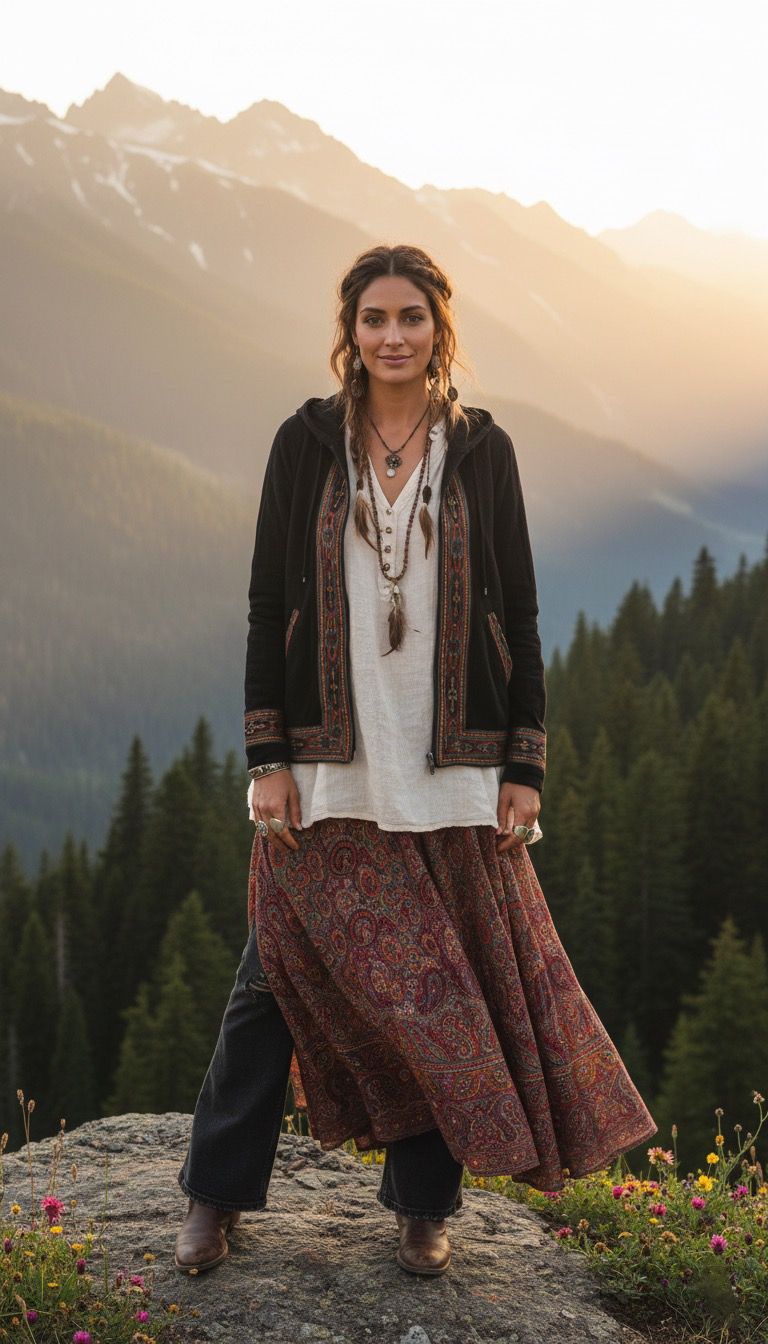 Boho Embroidered Cotton Jacket | Handmade Winter Wear-Black