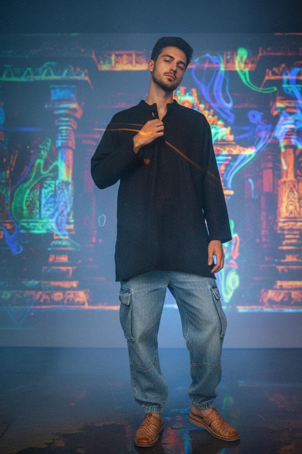 Classic Black Khadi Cotton Kurta