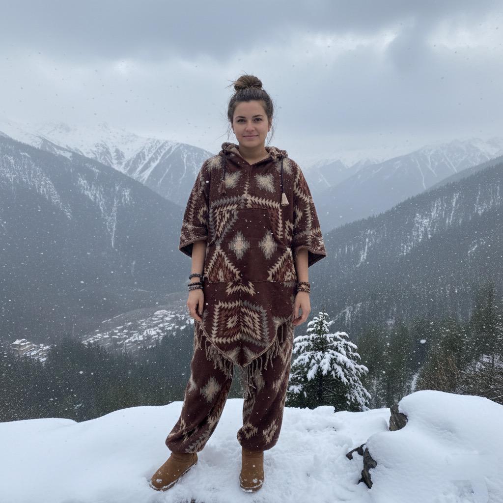 Nomad Spirit - Unisex Tribal Print Woolen Poncho Co-ord Set