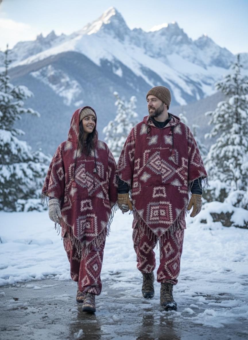 Wild Soul - Unisex Tribal Print Woolen Poncho Co-ord Set