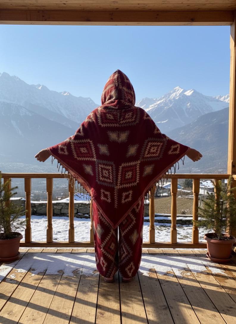 Wild Soul - Unisex Tribal Print Woolen Poncho Co-ord Set