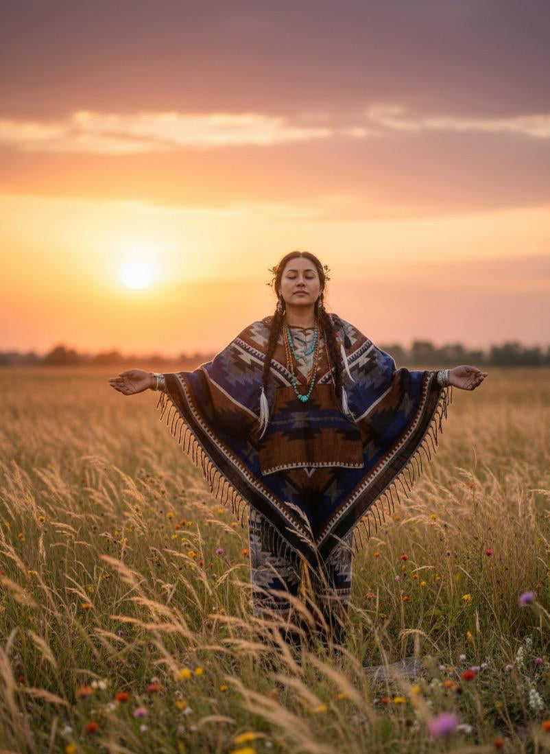 Aztec Horizon - Unisex Tribal Print Woolen Poncho Co-ord Set