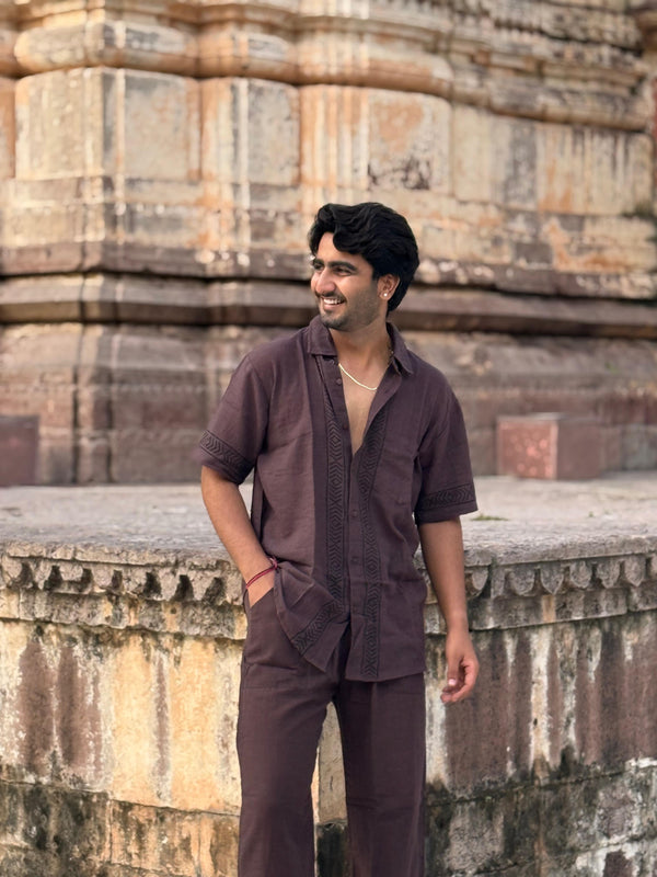 Linen Cacao Shirt – Hand Block Printed Cotton