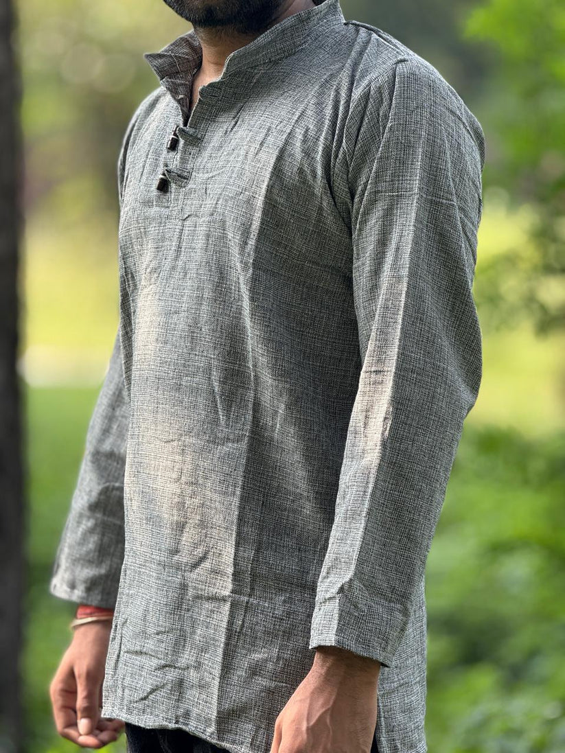 Ash Grey Khadi Cotton Kurta - Image 3